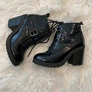 Aldo patent leather heeled booties